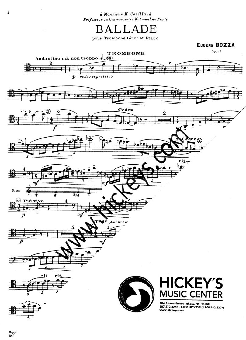 Bozza Eugene Ballade for Trombone Solos w Piano