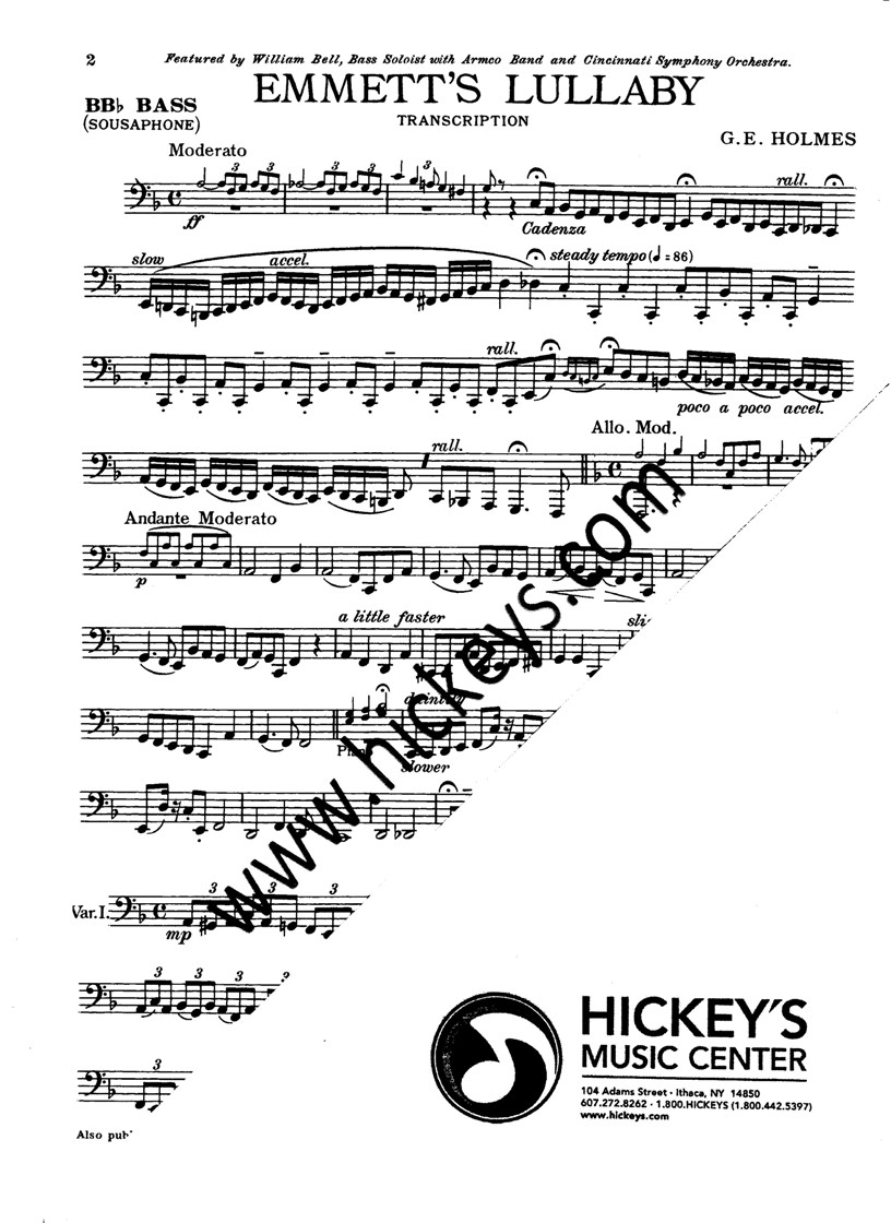 Holmes, G.E. Emmett's Lullaby for Tuba Solos w/Piano